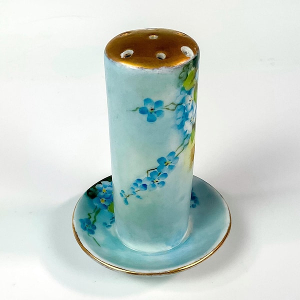 Antique Victorian  Hatpin Holder, Porcelain Blue Pearl