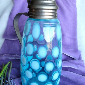 Fenton Blue Glass Syrup Pitcher  COIN SPOT  Opalescent Rare Find