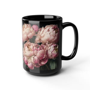 Floral Peonies Mug, 15oz Black Coffee Cup