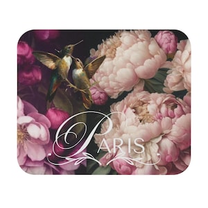 Paris Floral Maus Pad, Paris Design für Home Office, Elegantes Französisches Schreibtisch Accessoire, Geschenk für Blumen Liebhaber, Kolibri Dekor