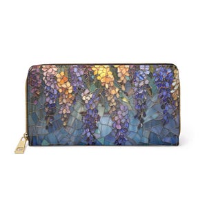 Zipper Wallet, Wisteria Floral Vine Purse, Purple Flower Clutch, Botanical Card Holder, Nature Lover Gift, Functional Fabric Billfold