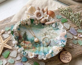 Cottage Cove Spa Self Care Gift Set | Artisan Soap Slices, Foot Soak, Pumice & Hand-Painted Seashell Dish, Gift for Her