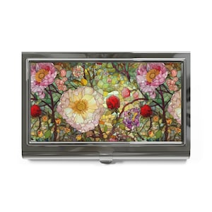 Floral Mosaic Business Card Holder Elegant calling Card Accessory, Wedding Favor, Graduation Gift Office Gift