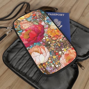 Mohnblumen-Mosaik-Blumenpassmappe, Reise-Veranstalter, Geschenk für Reisende, elegantes Reise-Accessoire, Blumenmuster-Passetui