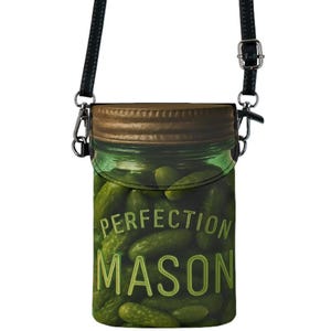 Bolso bandolera, cartera pequeña para teléfono móvil con correa en forma de tarro de albañil de pepinillos, bonito bolso de hombro para mujer, regalo para amantes de los pepinillos, amante de la comida.