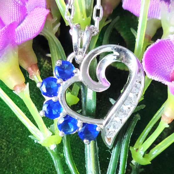 Sterling Heart Pendant Embellished with Sapphire stones and Crystals