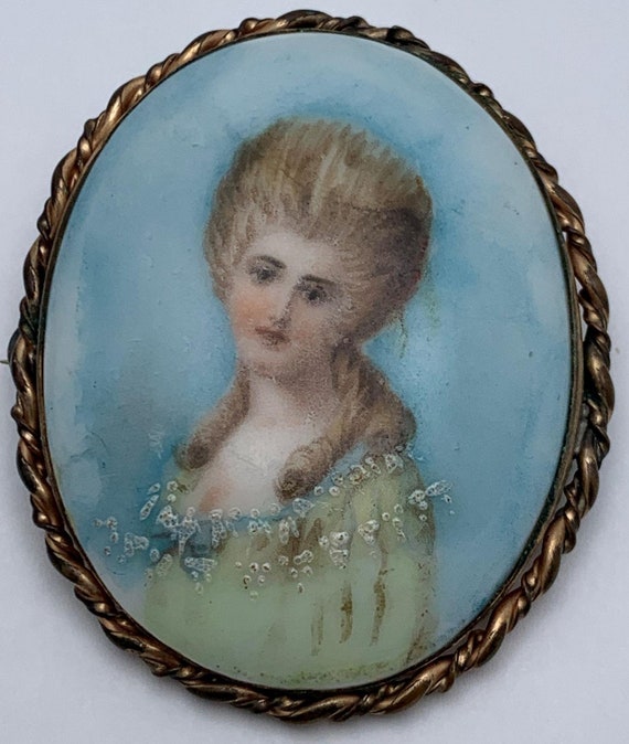 Antique Hand-painted Porcelain Brooch PIN - image 1