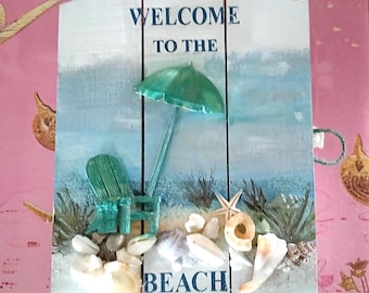 Coastal Key Holder Cupboard: Beach Decor, Cottage White, Seashell Accents