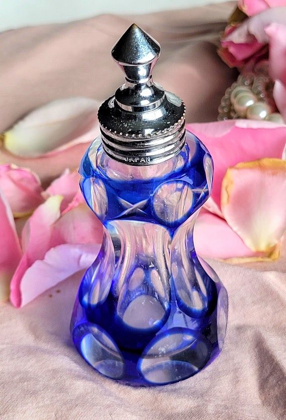 Antique Cut to Clear Cobalt Perfume Bottle - image 1