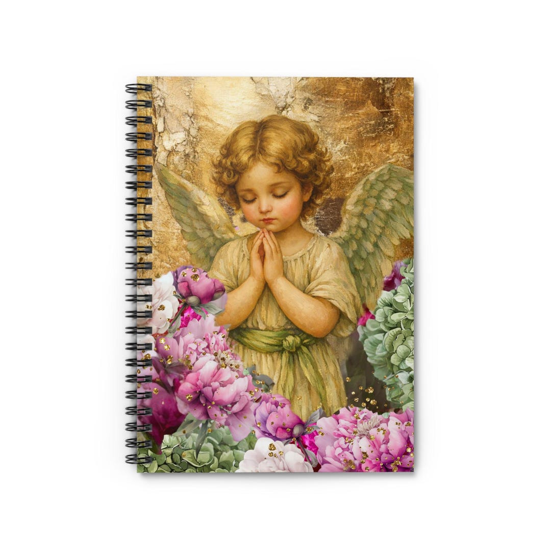 Praying Cherub Angel Spiral Notebook | Floral Ruled Journal - Etsy