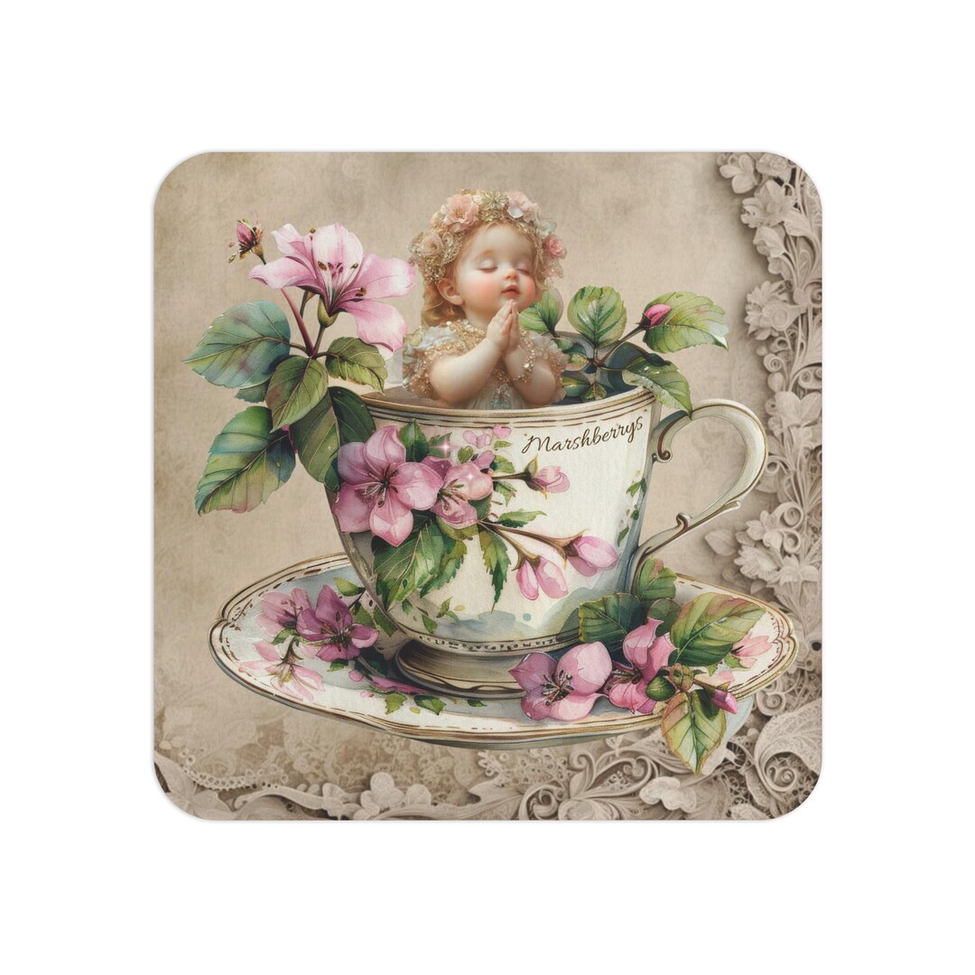 Victorian Cherub in Teacup Chipboard Coasters | Drink Coaster Set ...