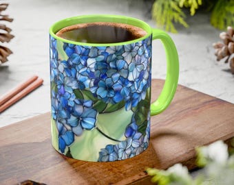 Blue Hydrangea Floral Mug | 11oz 15oz Ceramic Coffee Cup