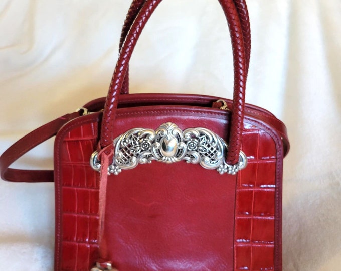 Brighton Vintage Handbag, Purse, Shoulder Bag, RARE Red Top Handle Bag