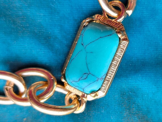 Turquoise Bracelet w/ Gold tone Links - image 2