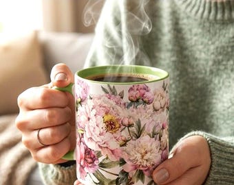 Peony Bouquet Mug | Accent Coffee Mug 11oz 15oz
