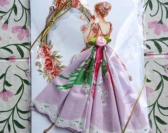 Hanky Greeting Card Vintage Doll Blank Card  – Shabby Chic Keepsake for Collectors & Special Occasions