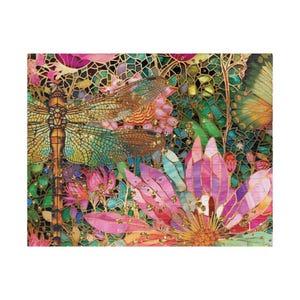 Colorful Mosaic Dragonfly Floral Puzzle -252 Piece, Nature Lovers Gift, Family Game Night, Fun Challenge Puzzles