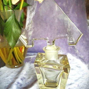 Vintage Topaz CZECH Glass perfume bottle, ART DECO Original with glass stopper/Dauber