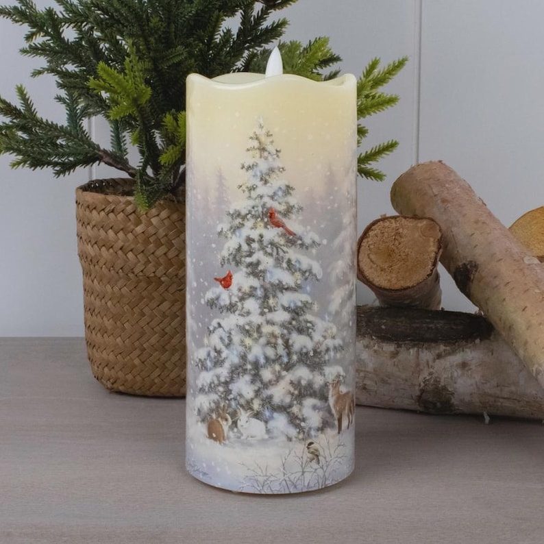 Cardinal Spruce Tree Woodland Christmas Fiber Optic Candle Flameless Christmas Tree ...