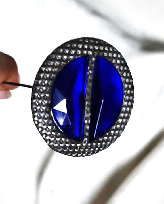 Art DECO Hatpin, Cobalt Glass and Steel