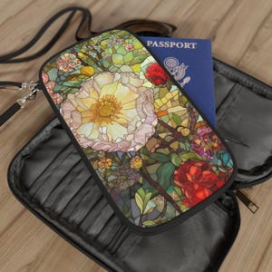 Cartera para pasaporte con diseño floral de mosaico, organizador de viaje, regalo para viajeros, elegante accesorio de viaje, funda para pasaporte con diseño floral