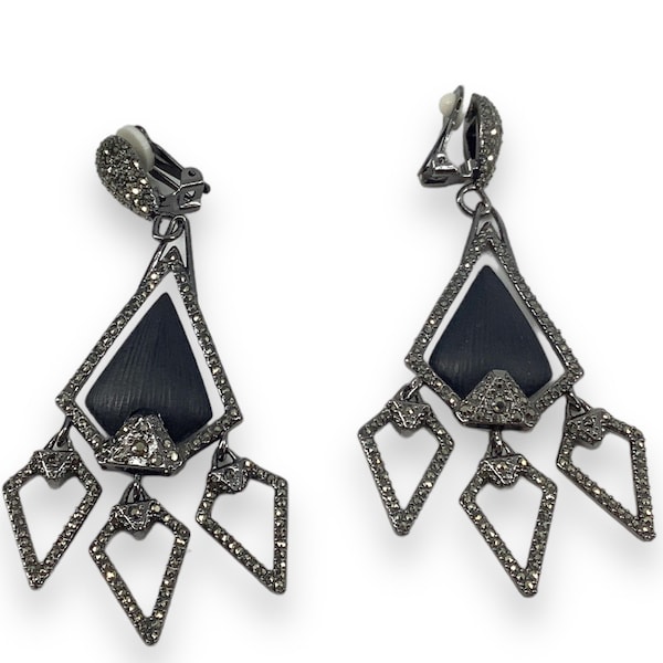 Alexis Bittar Chandelier EARRINGS Lucite n Gun Metal with Marcasites - Black & Gray