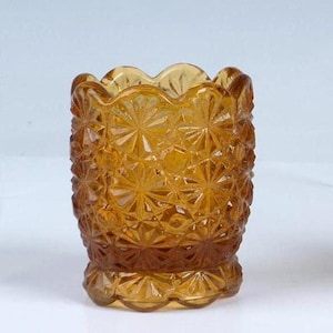 Vintage Glass Toothpick Holder Amber Scalloped edge