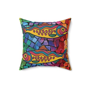 Retro Sardine Soft Pillow, Elegant Home Decor, Fish Cushion, Sardine Accent, Gift for Sardine Lovers, Mosaic pillow