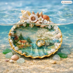 Geschenkset für Selbstfürsorge im Küsten-Spa-Stil: Handgemachte Seifenstücke, Bimsstein und handbemalte Muschelschale – das perfekte Geschenk für Sie