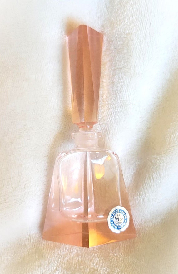 I RICE Glass Perfume Bottle PINK Crystal ART Deco