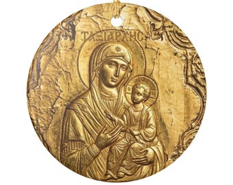 Orthodox Virgin Mary and Infant Jesus Ornament | Ceramic Religious Icon Ornament Byzantine Christmas