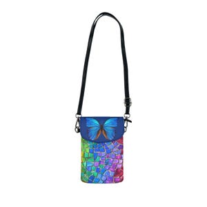 Cartera cruzada con diseño de mosaico de mariposas y vitrales, monedero para teléfono, minibolso de hombro, soporte para celular, funda pequeña tipo billetera
