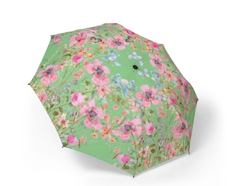 Paraguas plegable con diseño floral de pradera de flores silvestres, accesorio de viaje para protección contra la lluvia, regalo ideal.