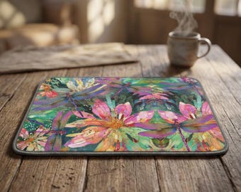 Dragonfly Mosaic Kitchen Mat Microfiber Dish Drying Mat