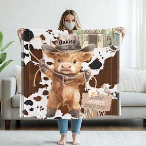 Cowboy-themed Baby Blanket, Soft Fleece Blanket, Nursery Decor, Baby Shower Gift, Farmhouse Style, Kids Cowboy Blanket
