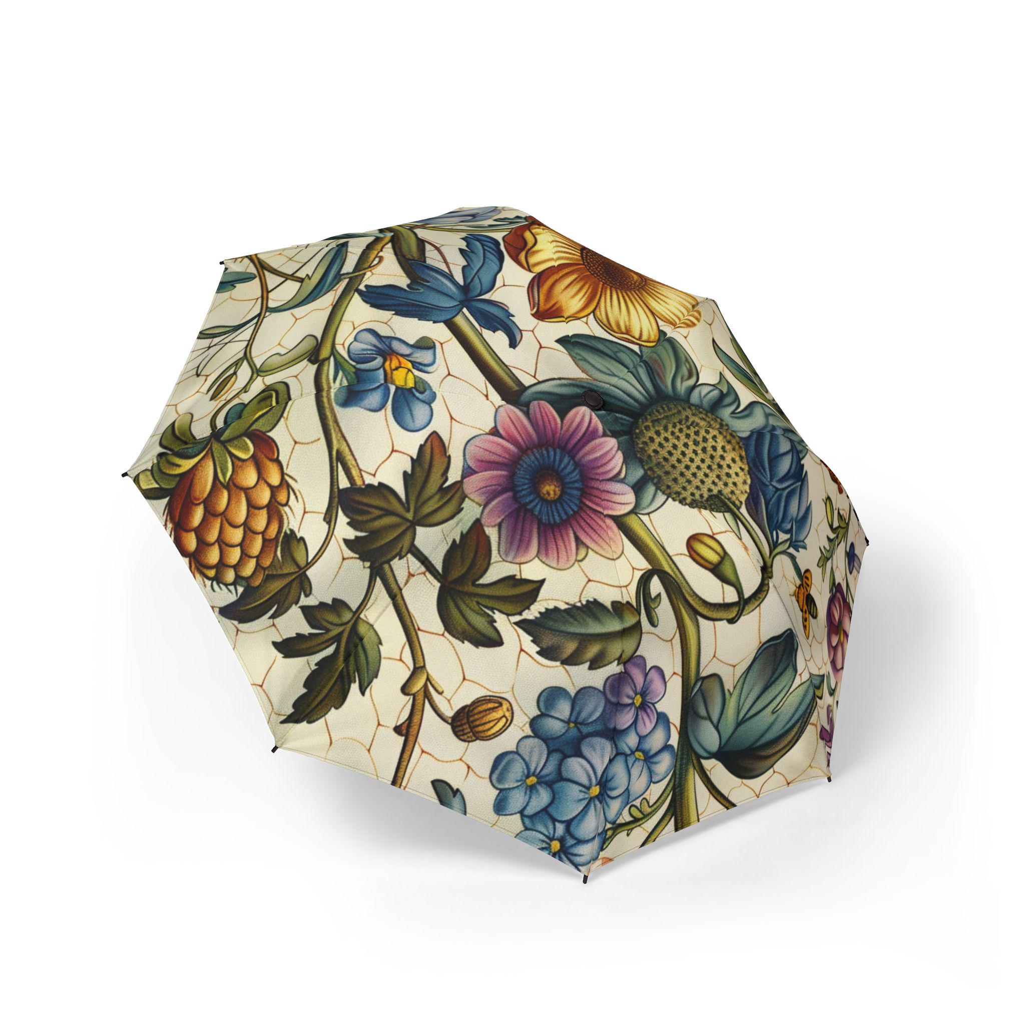 William Morris Inspired Botanical Umbrella, Windproof Foldable Parasol