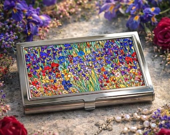 Floral Mosaic Business Card Holder Elegant calling Card case, Office Gift Bestseller