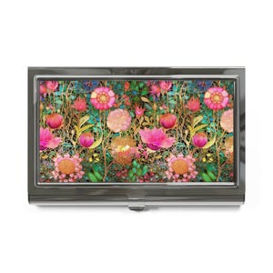 Tarjetero con diseño floral de mosaico: perfecto para profesionales, regalos, networking, decoración de oficina y negocios.