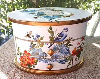 Bluebirds Wildflowers Oval Jewelry Box | Botanical Keepsake Treasure Chest Storage