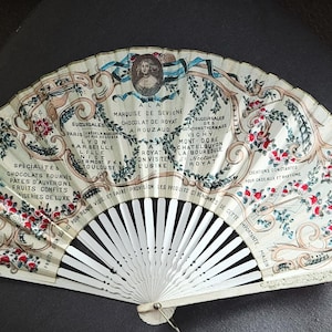 Ephemera French Hand FAN Antique FANs Wall Decor Home French Advertising Ephemera Advertisement Gift for Collector Paper Fan