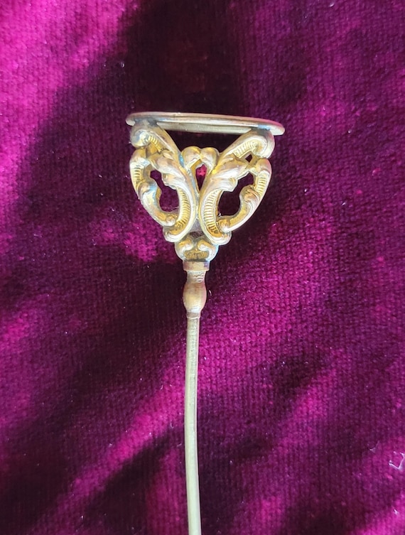 Antique Art Nouveau BRASS Filigree Hatpin Hat Pin… - image 1