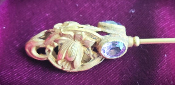 Art Nouveau Golden Hatpin, Brass RARE find Three … - image 1