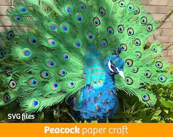 Peacock 3D paper craft, SVG files for Cricut users, vector templates, DIY home decor