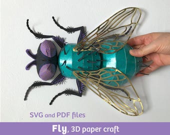 Fly, 3D paper craft, SVG files for Cricut, vector pattern