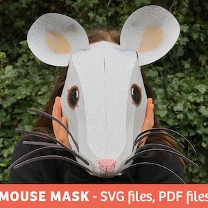 3D-papieren masker muis, SVG-bestand voor Cricut, digitale vectorsjablonen, pdf-bestanden, 3D low poly, doe-het-zelf papier