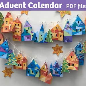 Adventskalender, Adventshäuser, Papierbausatz, PDF, SVG-Dateien, Weihnachtsdeko