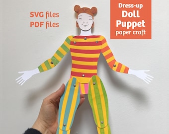 Puppet-Doll 02 (front view) paper craft, art project for girls, PDF and SVG files