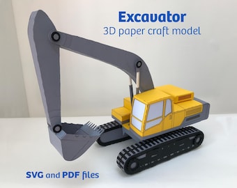 Excavator 3D Paper Craft Model (SVG files for Cricut, Printable PDF)