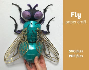 Fly, 3D paper craft, SVG files for Cricut, vector pattern