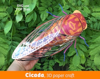Cicada, 3D paper craft object, pre-cut version